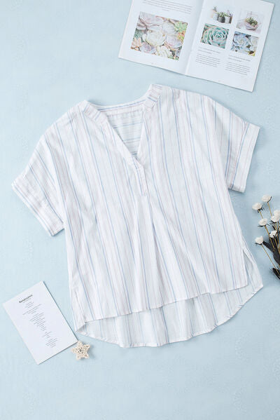 EJC Striped Notched Short Sleeve T-Shirt