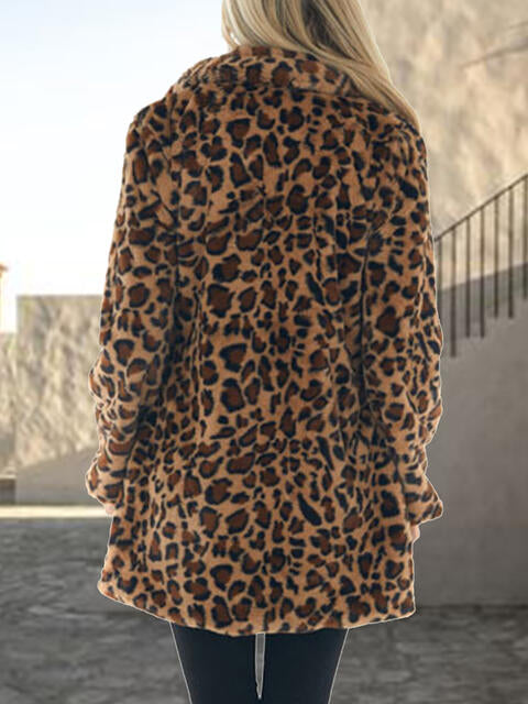 EJC Leopard Collared Neck Coat with Pockets