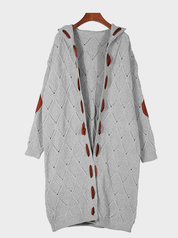 EJC Openwork Long Sleeve Open Front Hooded Cardigan