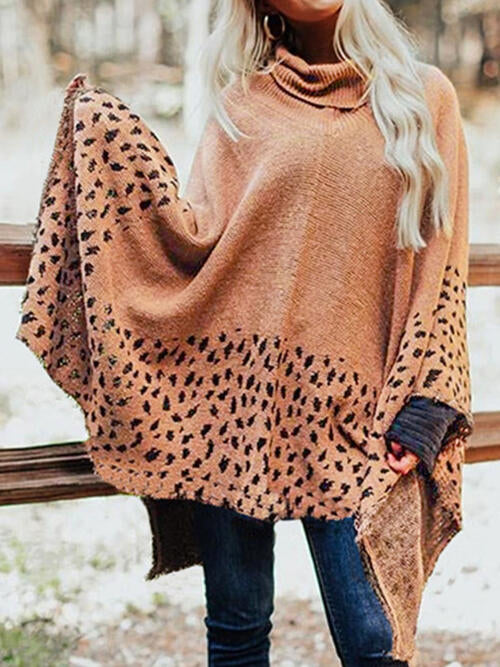 EJC Leopard Turtleneck Poncho