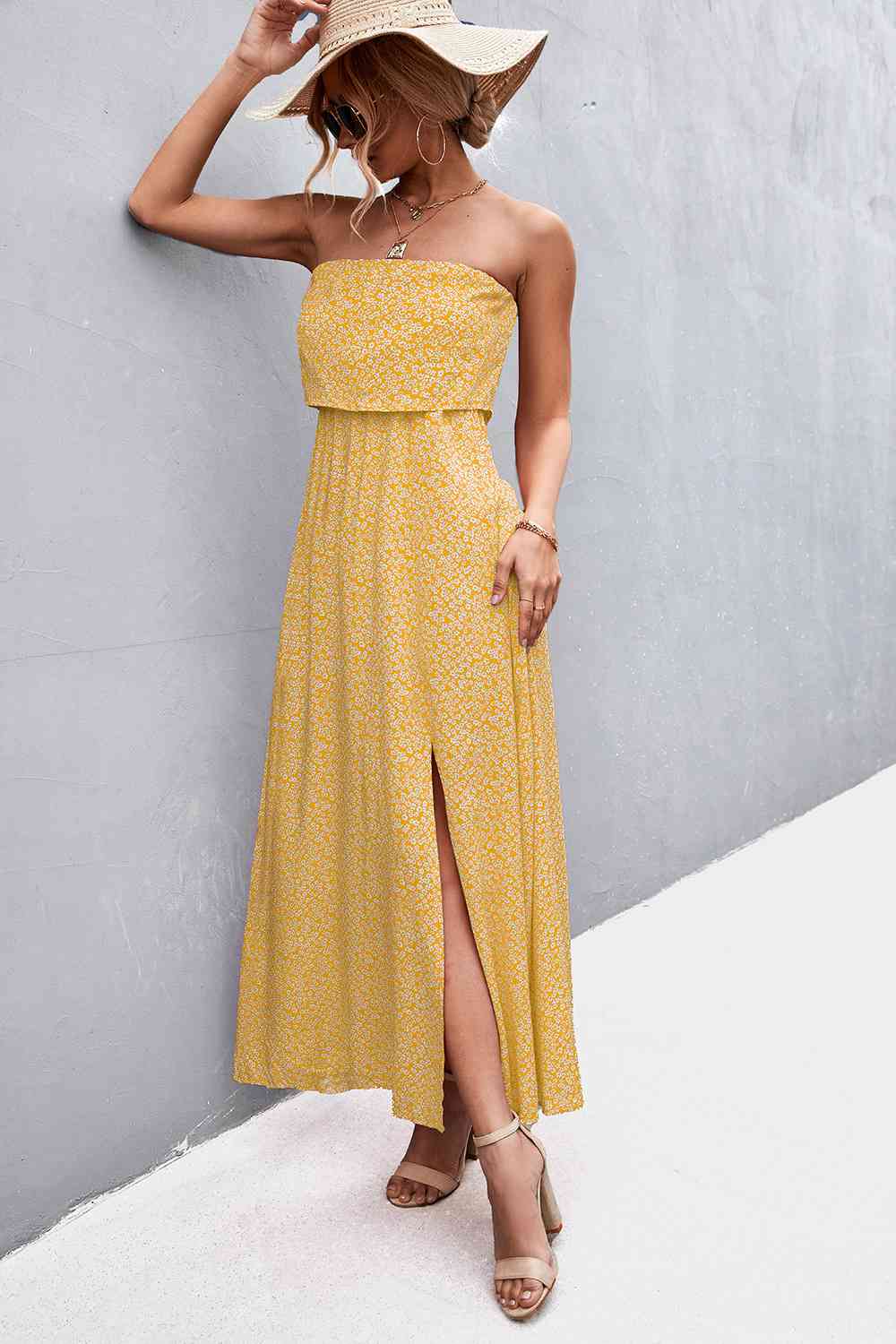 EJC Strapless Split Maxi Dress