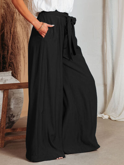 EJC Drawstring Pocketed Wide Leg Pants