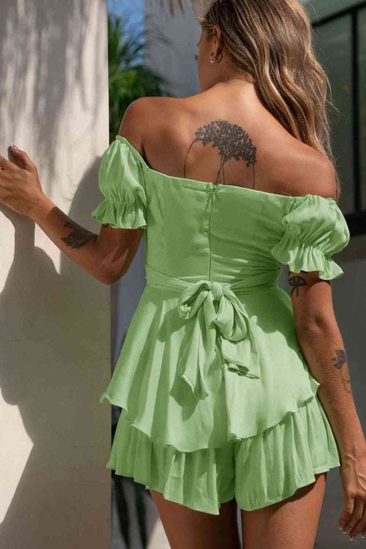 EJC Off Shoulder Flounce Sleeve Romper