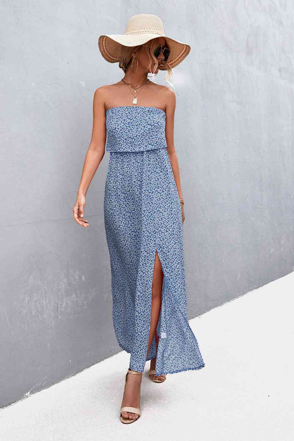 EJC Strapless Split Maxi Dress