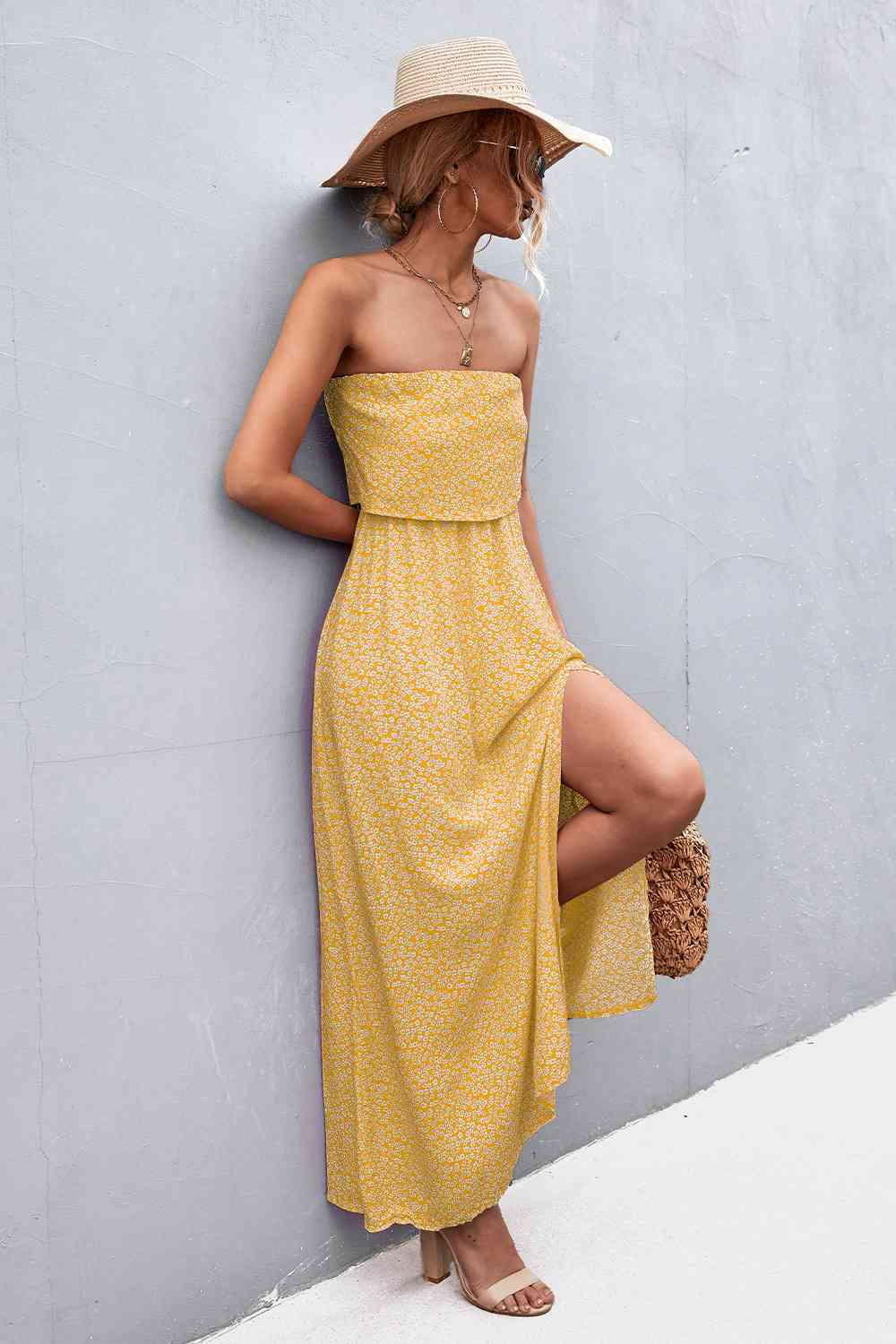 EJC Strapless Split Maxi Dress