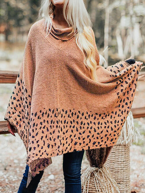 EJC Leopard Turtleneck Poncho