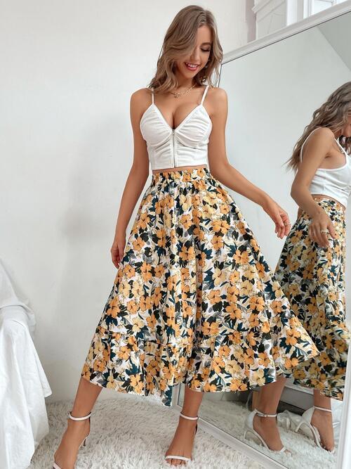 EJC Printed Ruffle Hem Midi Skirt