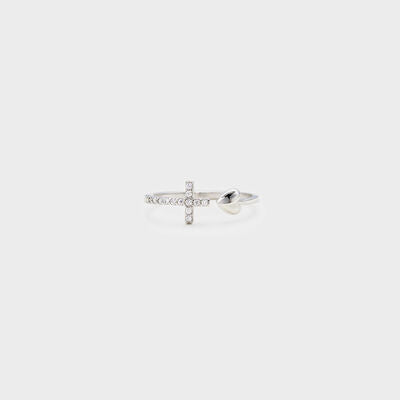 EJC Heart Shape Cross Inlaid Zircon Open Ring