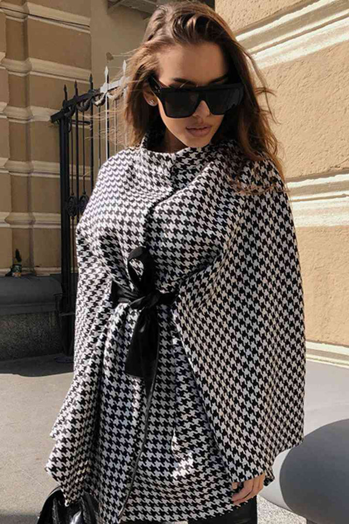 EJC Houndstooth Tie Waist Trench Coat