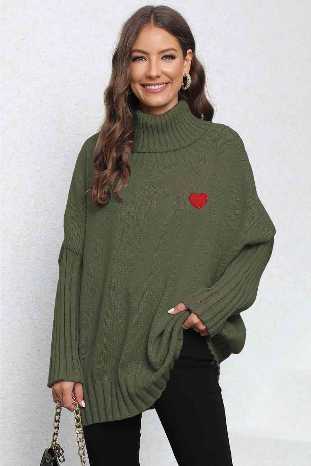 EJC Turtle Neck Long Sleeve Ribbed Sweater