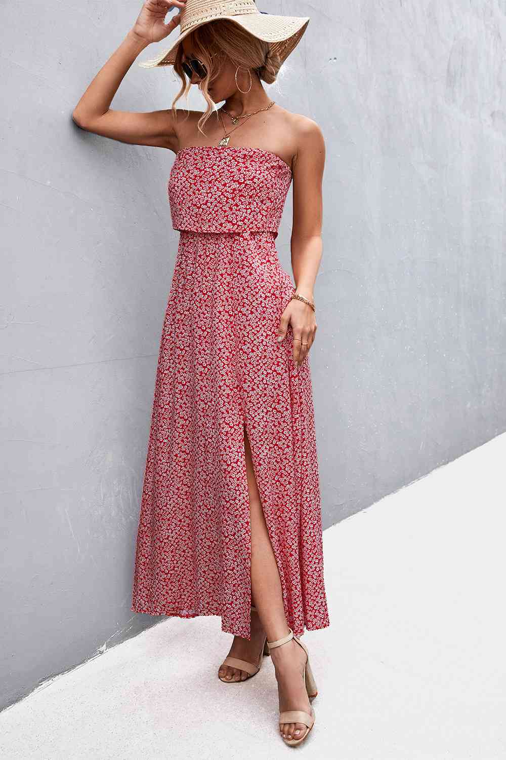 EJC Strapless Split Maxi Dress