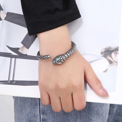 EJC Rhinestone Stainless Steel Snake Shape Bracelet