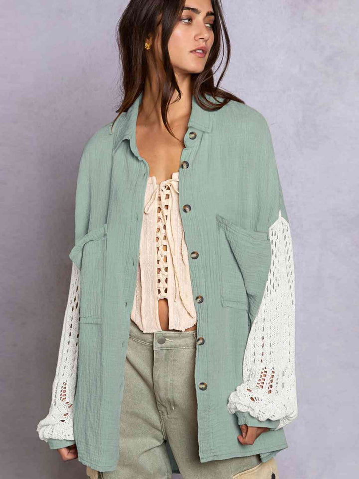 EJC Openwork Collared Neck Button Front Shirt