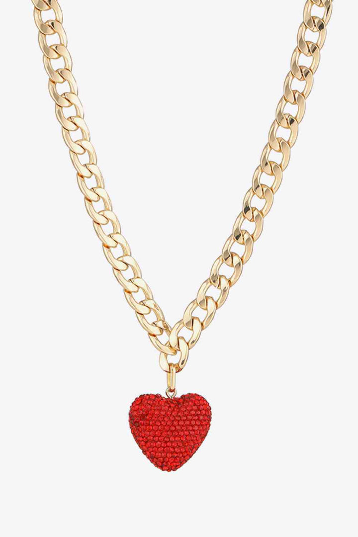 EJC Rhinestone Heart Pendant Curb Chain Necklace