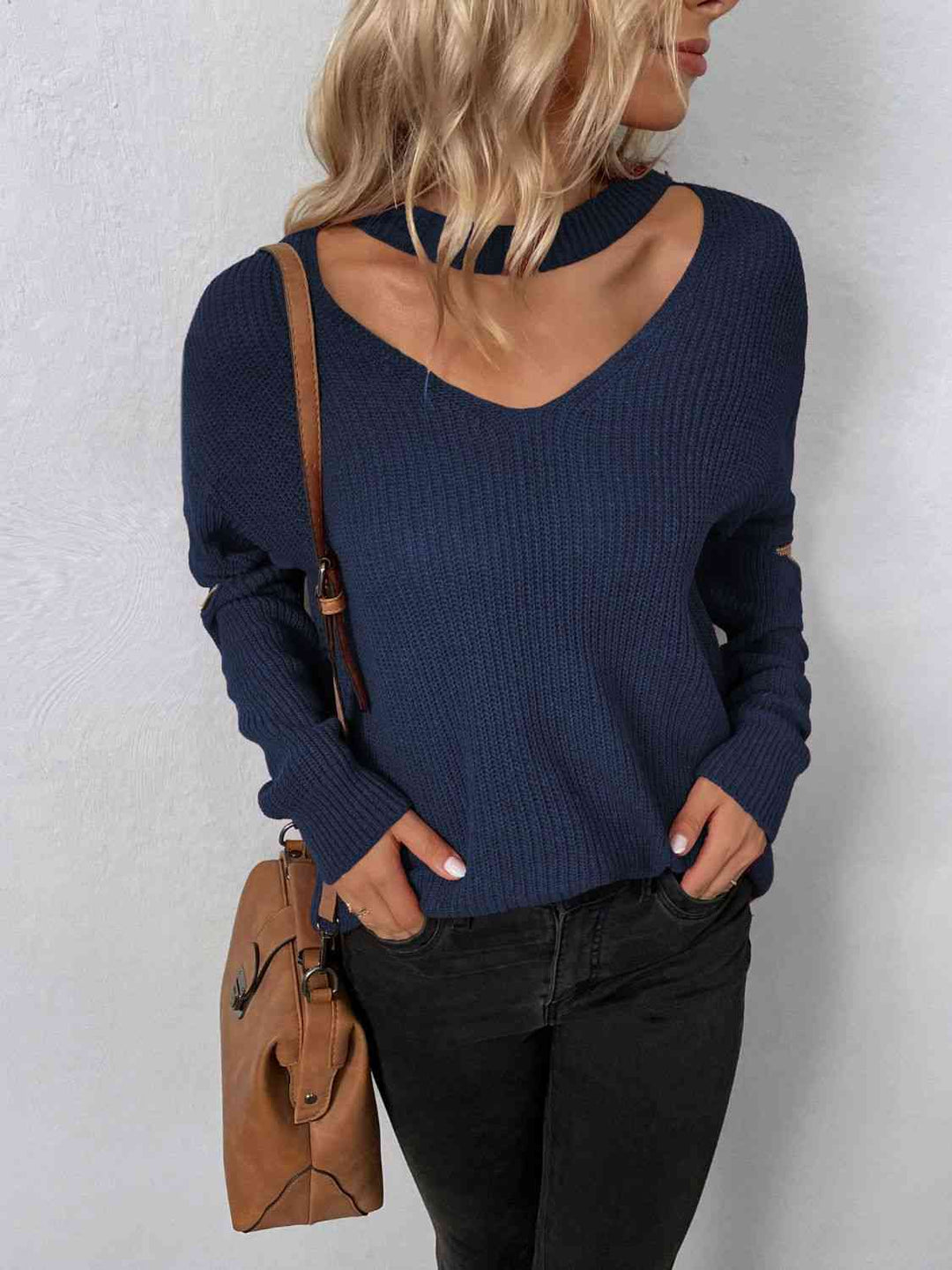 EJC Cutout Zip Detail Sweater