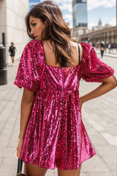 EJC Sequin Square Neck Balloon Sleeve Romper