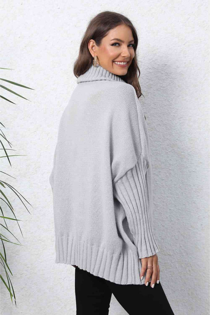 EJC Turtle Neck Long Sleeve Ribbed Sweater