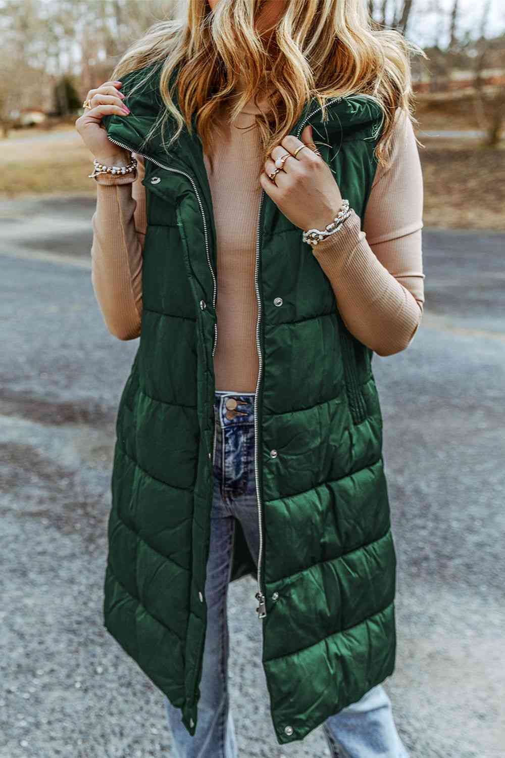 EJC Longline Hooded Sleeveless Puffer Vest