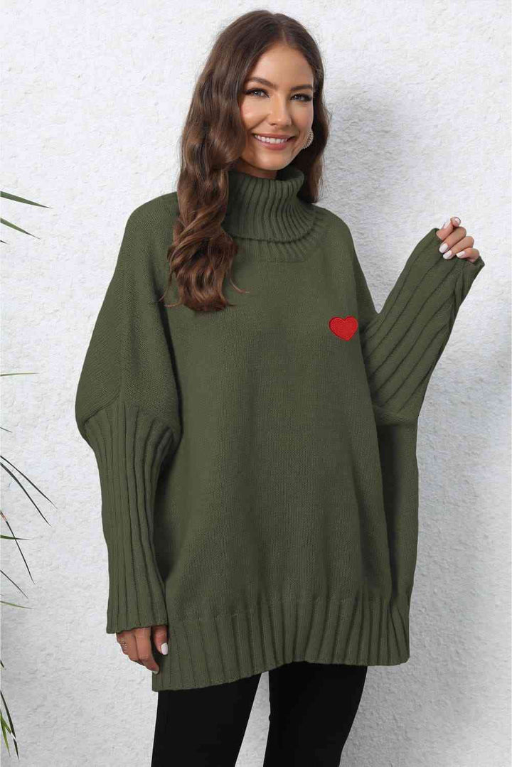 EJC Turtle Neck Long Sleeve Ribbed Sweater