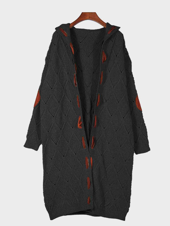 EJC Openwork Long Sleeve Open Front Hooded Cardigan