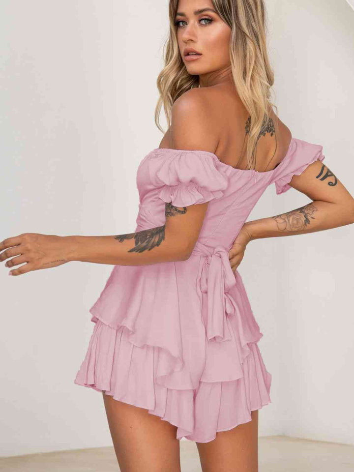 EJC Off Shoulder Flounce Sleeve Romper