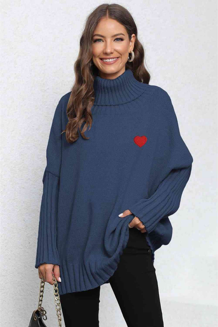 EJC Turtle Neck Long Sleeve Ribbed Sweater