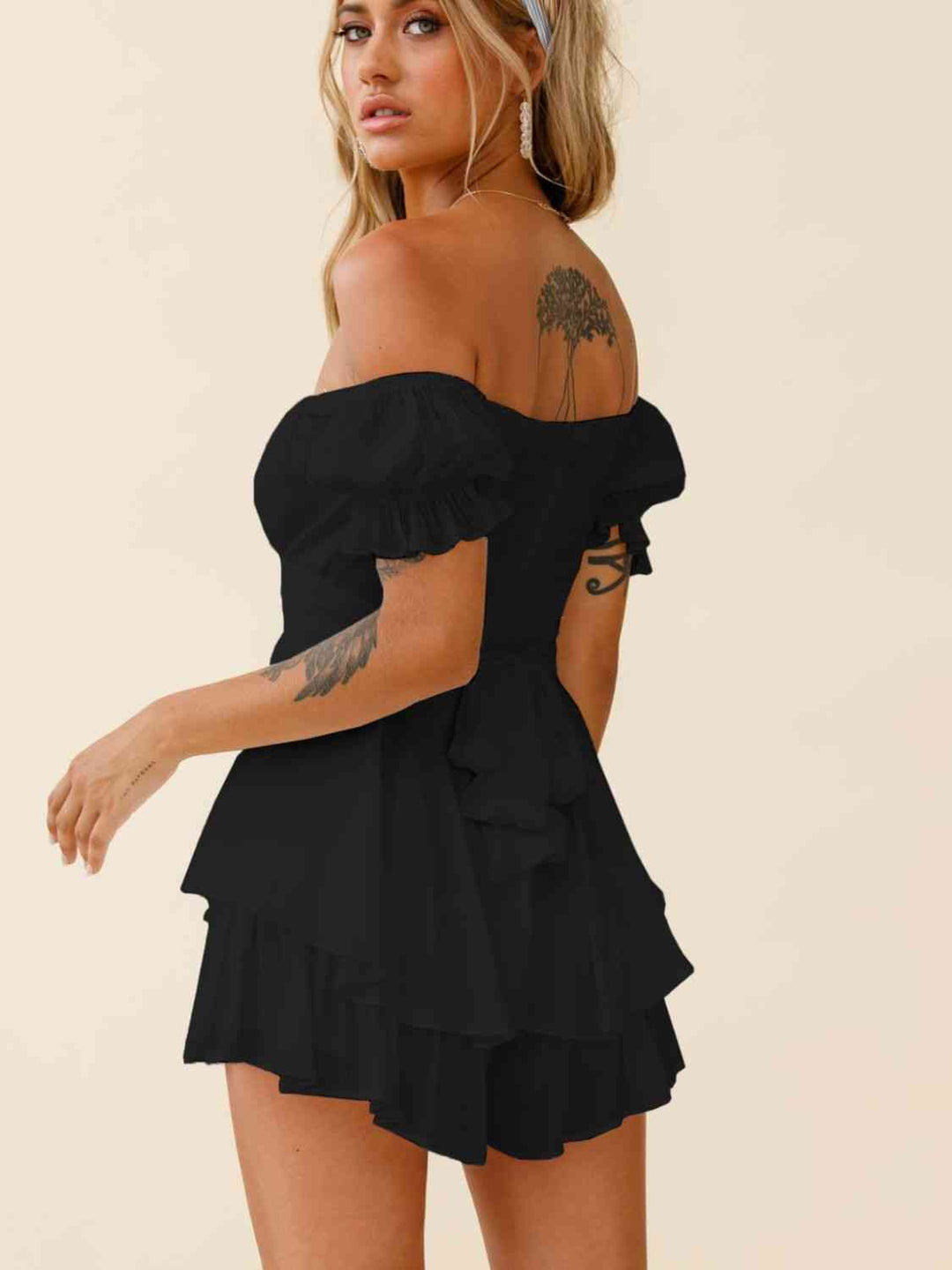 EJC Off Shoulder Flounce Sleeve Romper