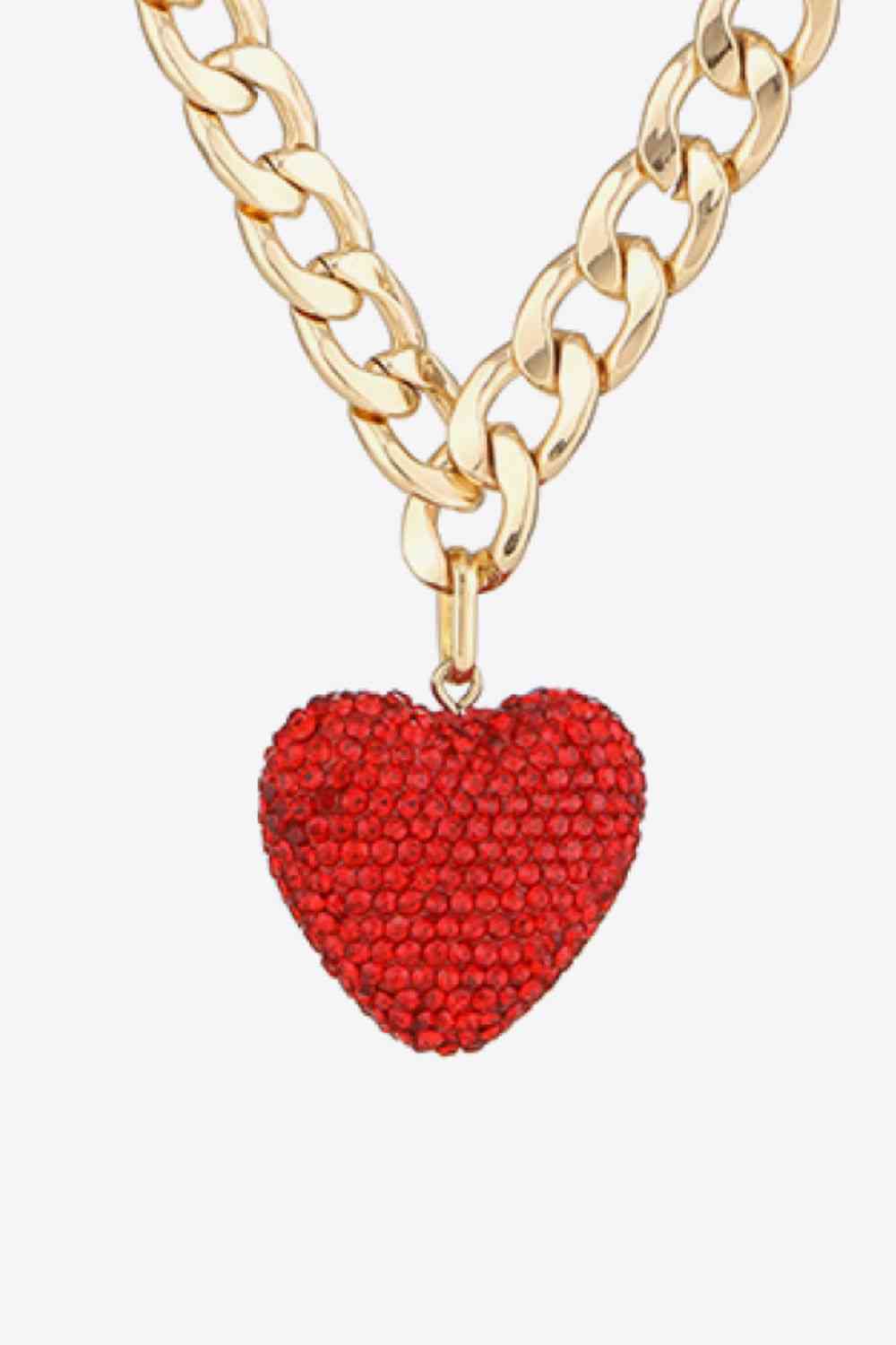 EJC Rhinestone Heart Pendant Curb Chain Necklace