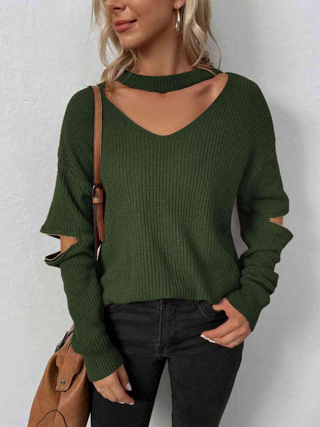 EJC Cutout Zip Detail Sweater