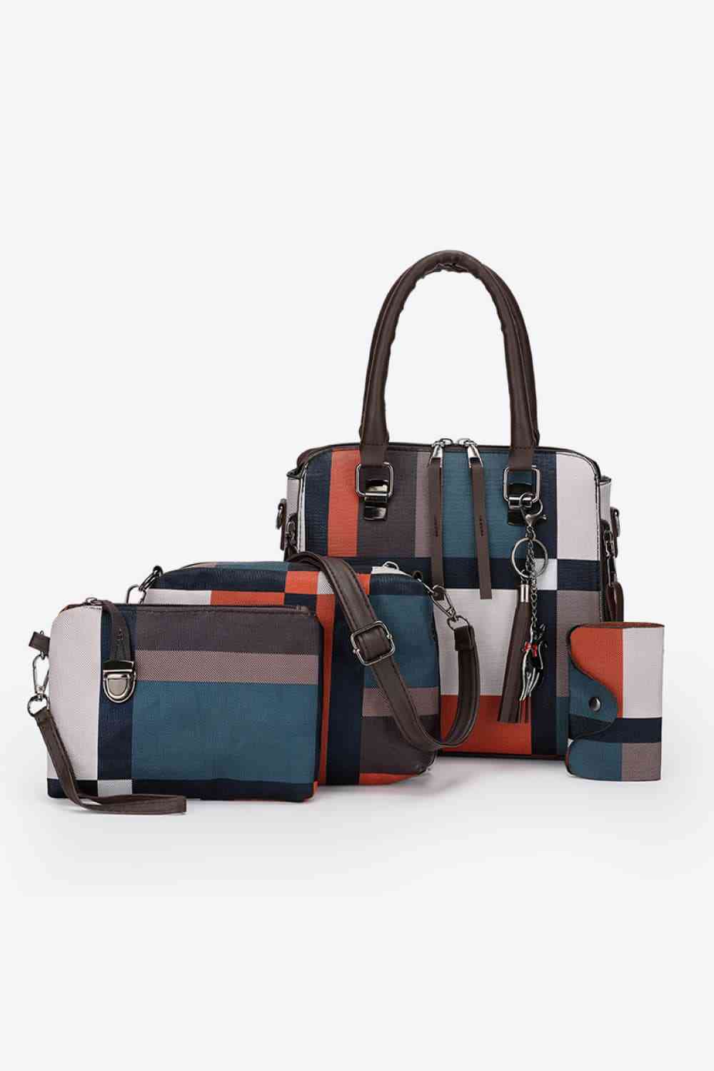 EJC 4-Piece Color Block PU Leather Bag Set