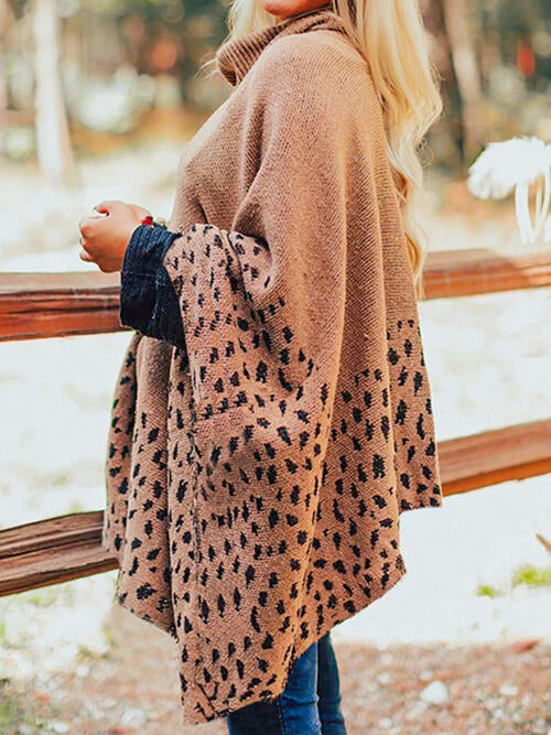 EJC Leopard Turtleneck Poncho