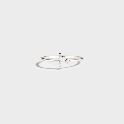 EJC T Shape Inlaid Zircon Sterling Silver Open Ring