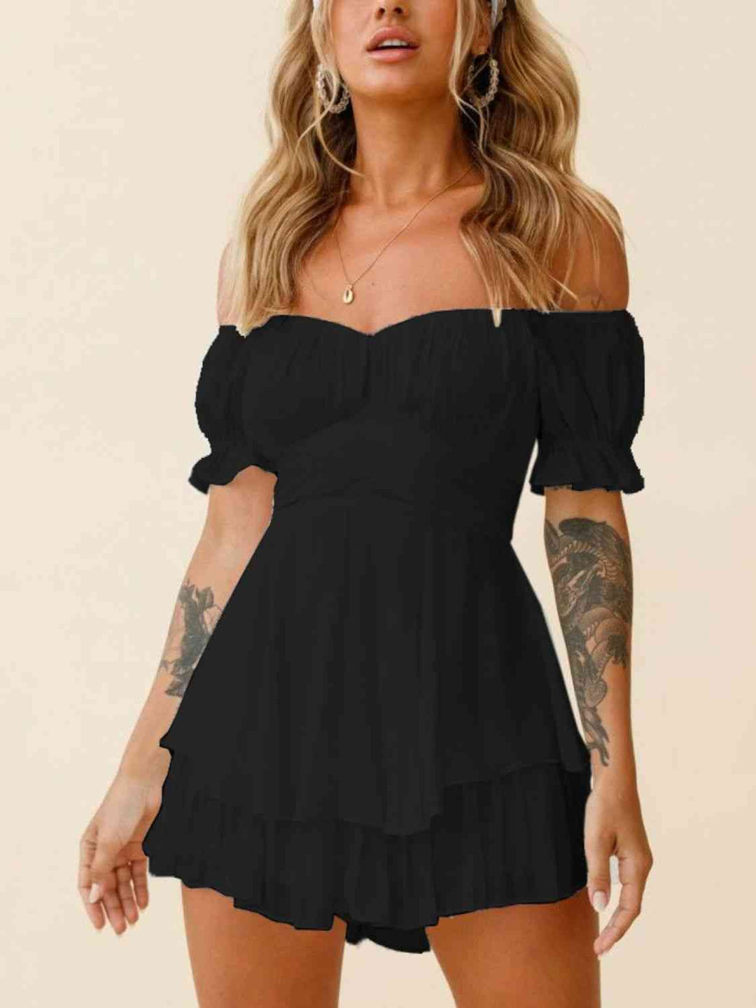 EJC Off Shoulder Flounce Sleeve Romper