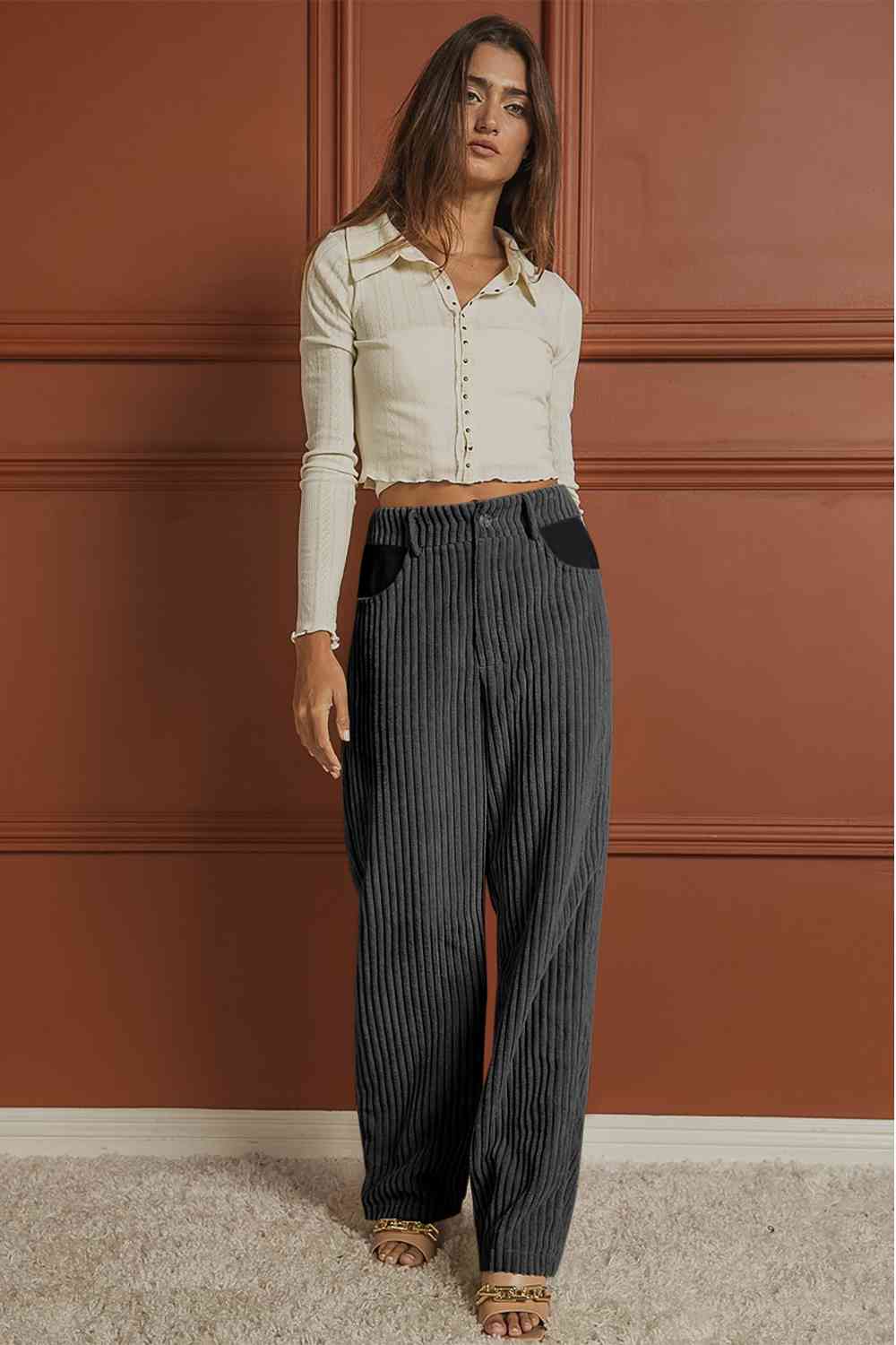 EJC Ribbed Longline Pocketed Pants