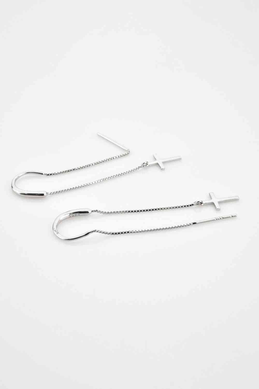 EJC Sterling Silver Cross Threader Earrings