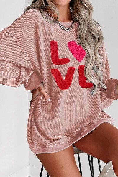 EJC LOVE Round Neck Dropped Shoulder Sweatshirt