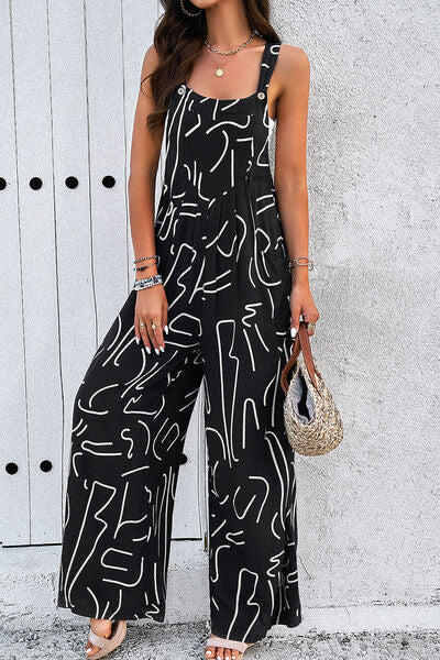 EJC Printed Wide Strap Jumpsuit with Pockets