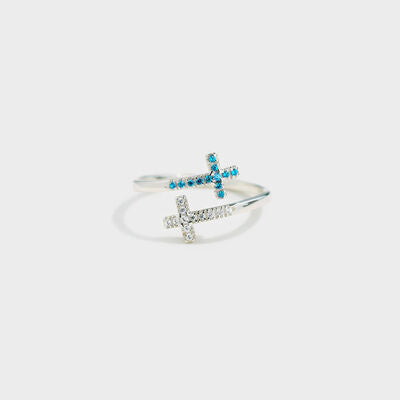 EJC Zircon 925 Sterling Silver Double Cross Bypass Ring