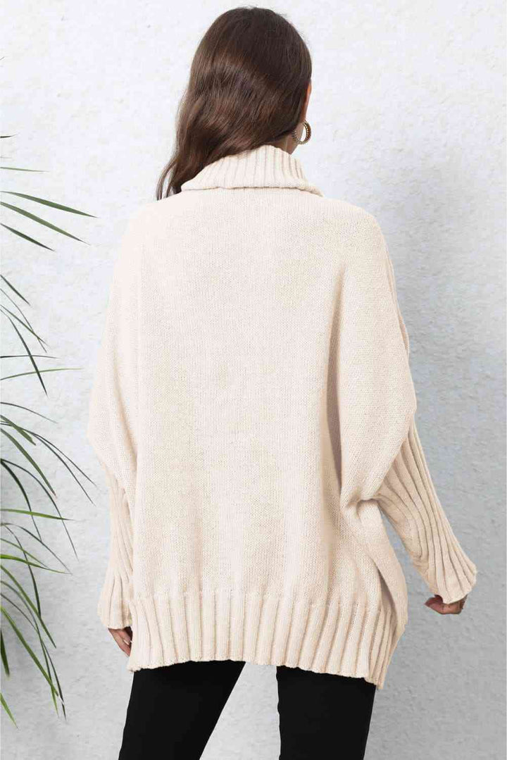 EJC Turtle Neck Long Sleeve Ribbed Sweater