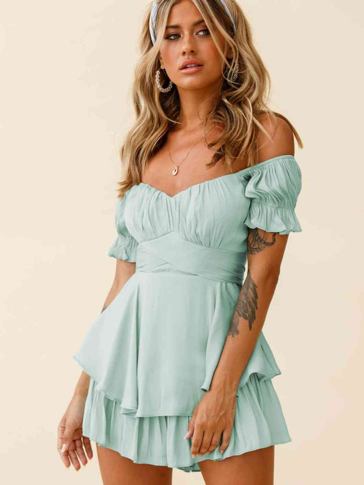 EJC Off Shoulder Flounce Sleeve Romper