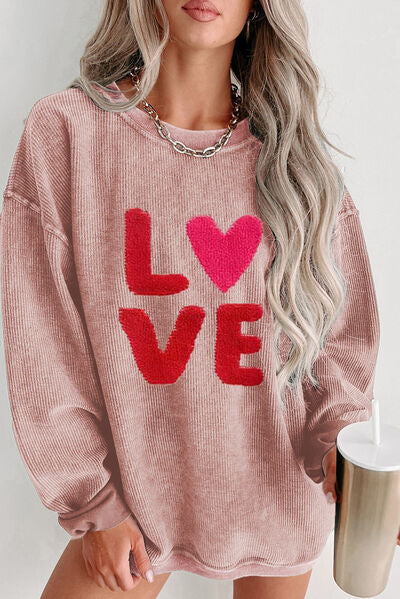 EJC LOVE Round Neck Dropped Shoulder Sweatshirt