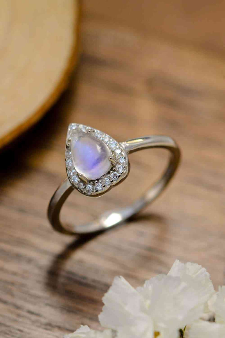 EJC Moonstone Teardrop 925 Sterling Silver Halo Ring