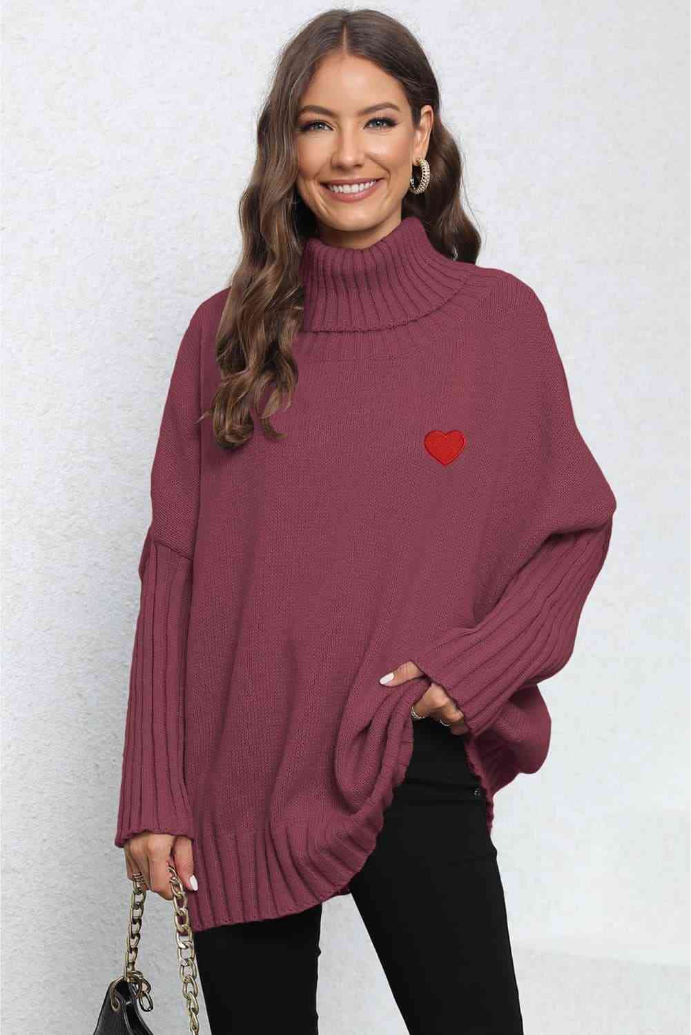 EJC Turtle Neck Long Sleeve Ribbed Sweater