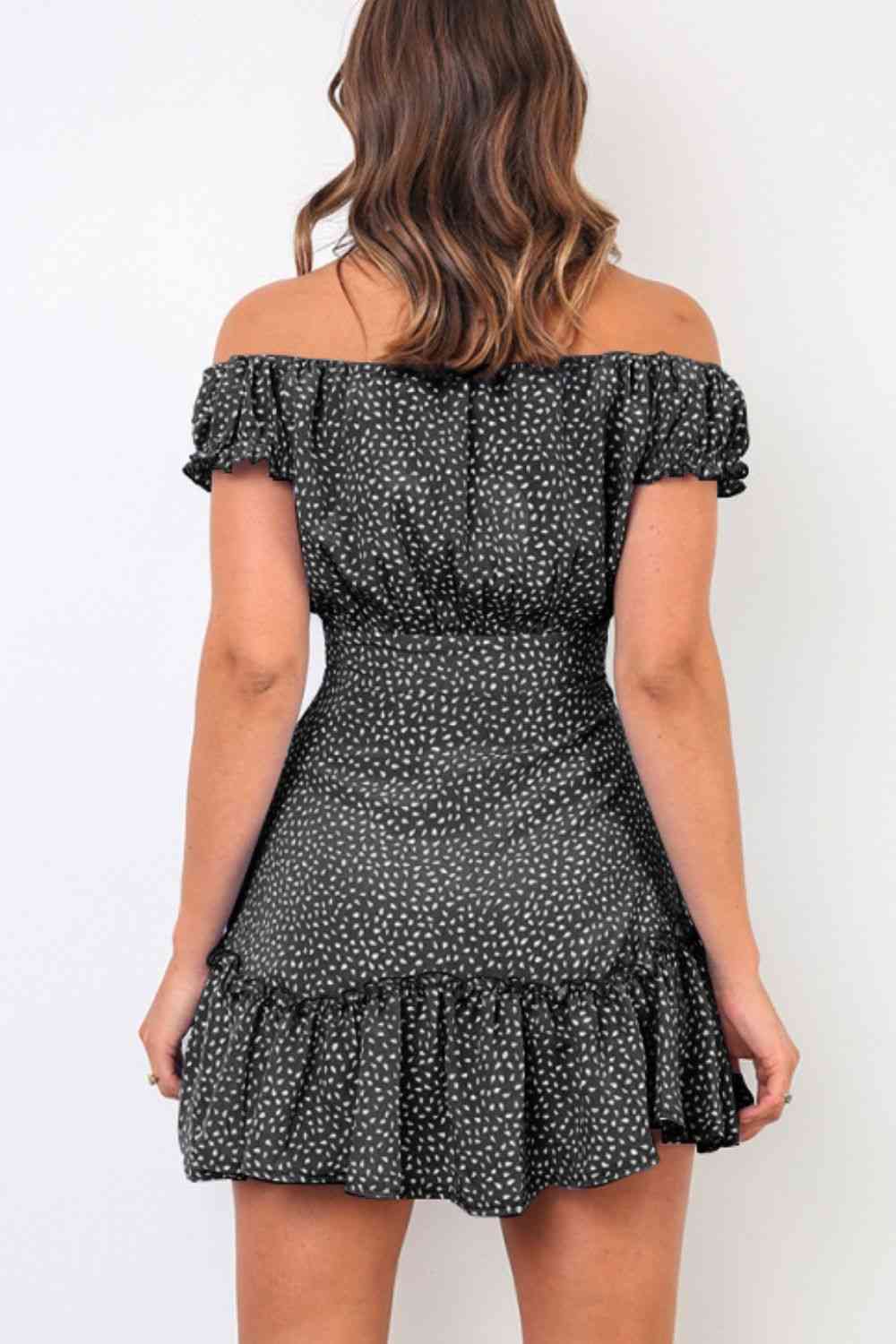 EJC Printed Off-Shoulder Ruffle Hem Dress