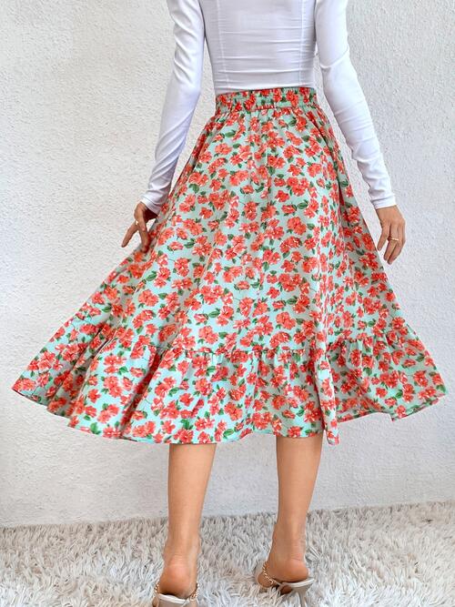 EJC Printed Ruffle Hem Midi Skirt