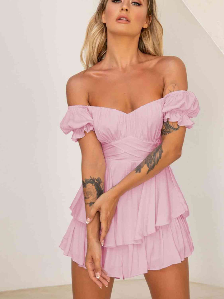 EJC Off Shoulder Flounce Sleeve Romper