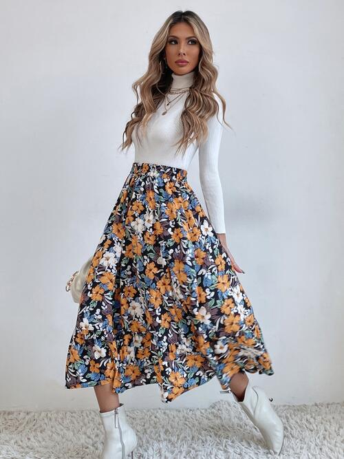 EJC Printed Ruffle Hem Midi Skirt