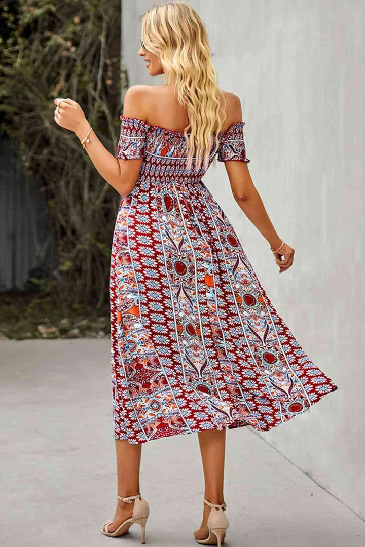 EJC Bohemian Hippie Off-Shoulder Sexy  Side Slit Dress