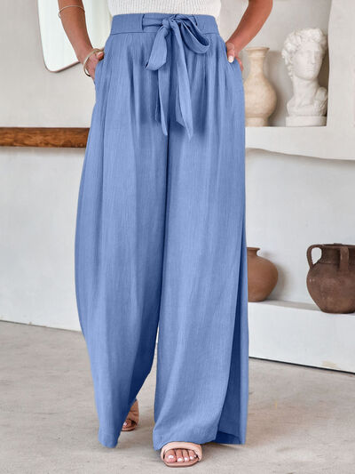 EJC Drawstring Pocketed Wide Leg Pants