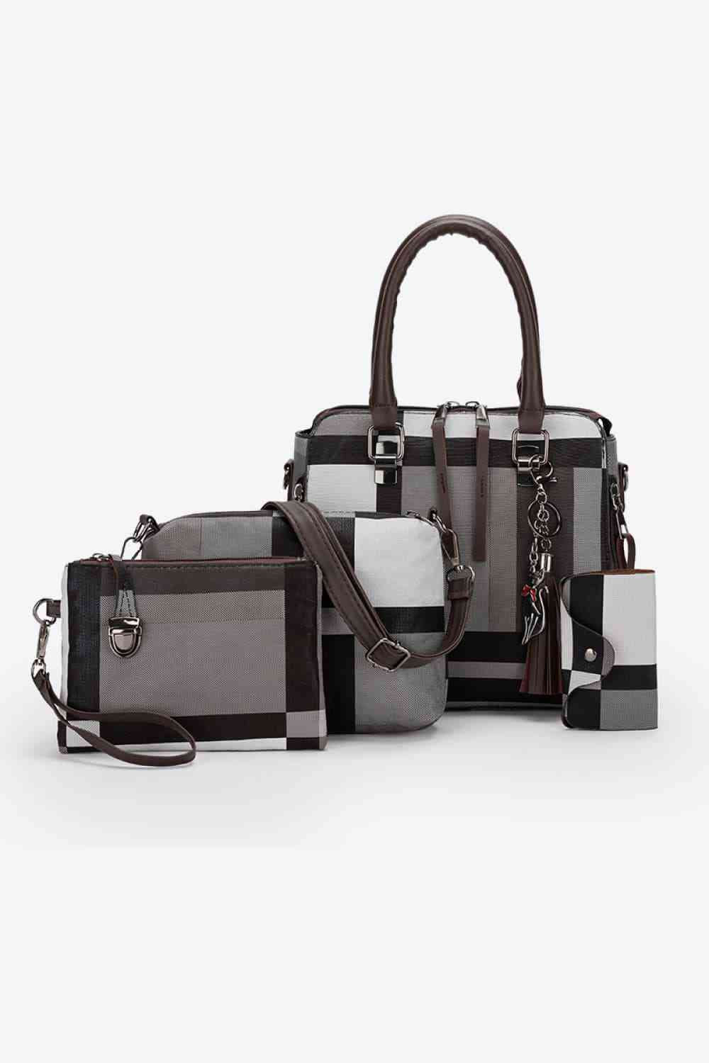 EJC 4-Piece Color Block PU Leather Bag Set